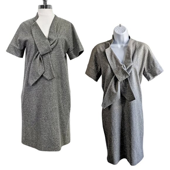 Vintage Y2K MARC JACOBS Wool-Nylon Gray Neck Tie Short Sleeve Shift Dress Size 2 - Picture 1 of 10